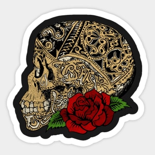 Vintage Skull Ornaments Rose Sticker